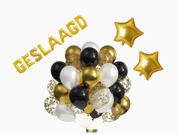 Geslaagd Ballonnen Set Goud Zwart Folieballonnen Geslaagd Versiering