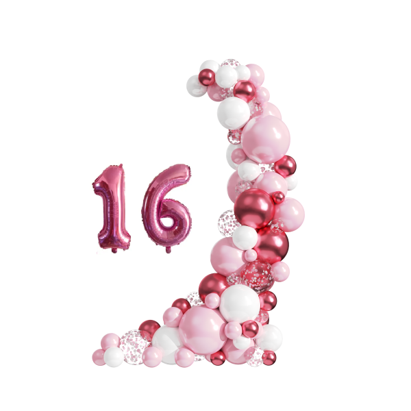 Set Roze Ballonnenboog 16 Jaar - Sweet 16