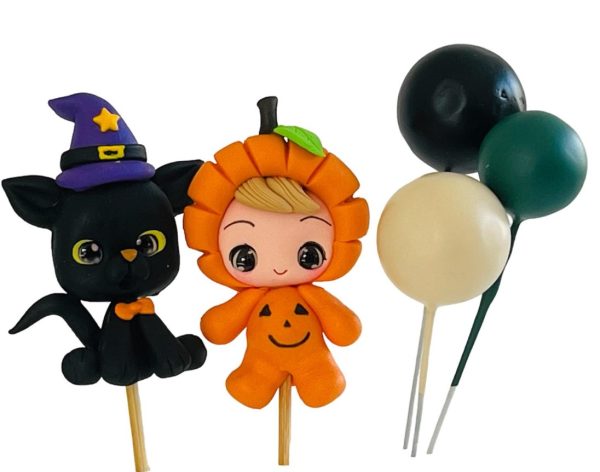 Halloween Taarttopper Pompoen -  Zwarte Heks Kat Cake decoratie