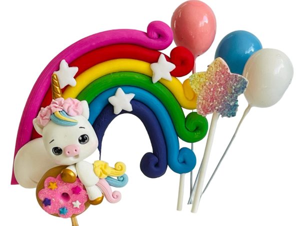 Donut Eenhoorn Taarttopper Regenboog - Cake Decoratie Feestversiering