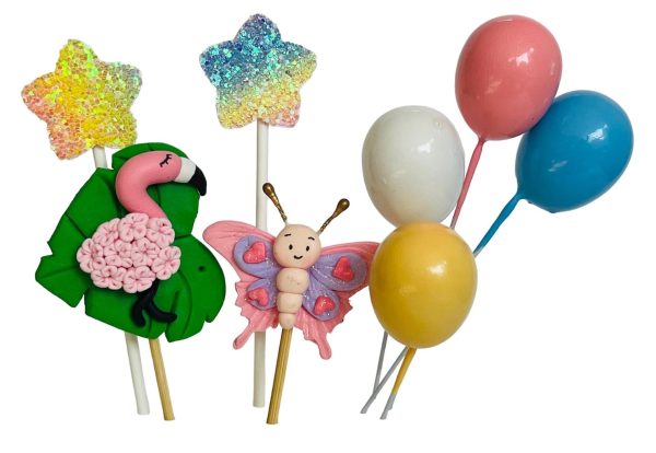 Flamingo Taarttopper Vlinder - Cake Decoratie Feestversiering